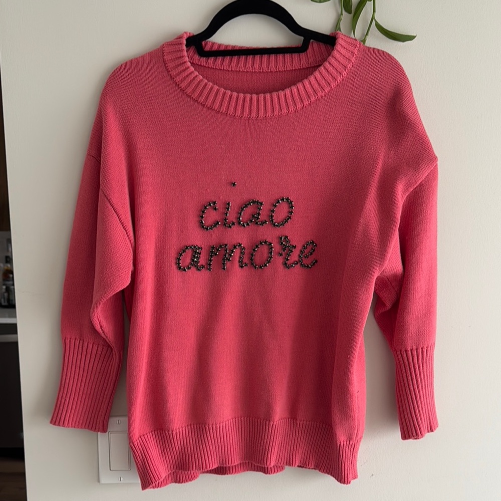 Pink Sweater with 'Ciao Amore' beads